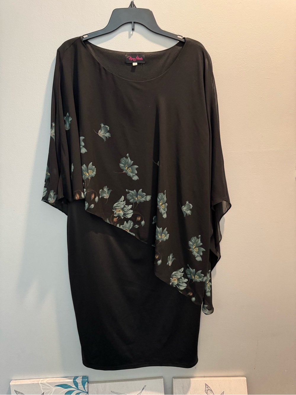 Hanna Nikole Black Floral Cape Dress plus size 18w Mother of the Bride